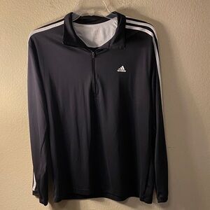 adidas Black Long-Sleeve 1/4 Zip Pullover with White Stripes